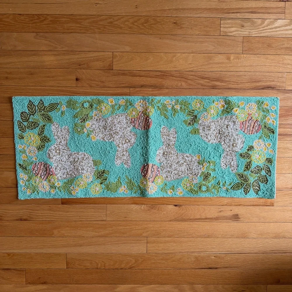 Pier 1 Beaded Table Runner Bunny Rabbit Spring Easter Egg Heavy 14